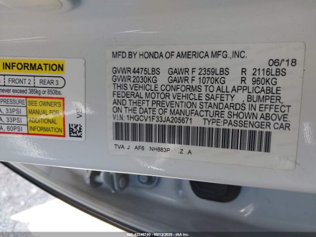 1HGCV1F33JA205671 Honda Accord Sport