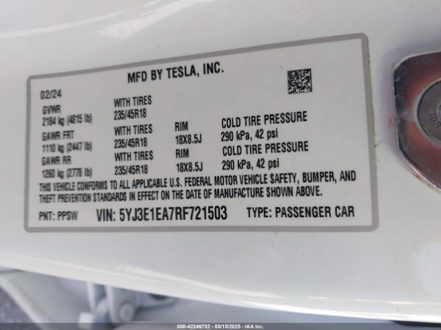 2024 TESLA MODEL 3 5YJ3E1EA7RF721503 Photo 8