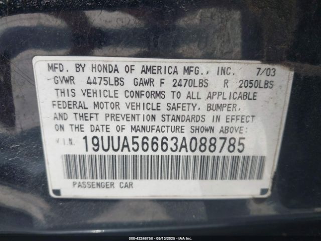 2003 ACURA TL 19UUA56663A088785 Photo 8