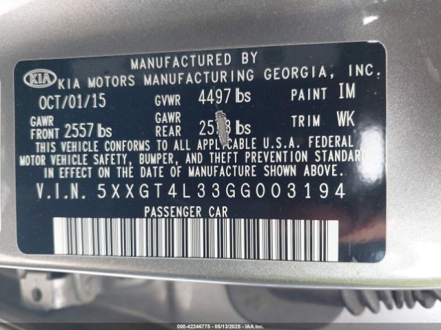 5XXGT4L33GG003194 KIA Optima Lx