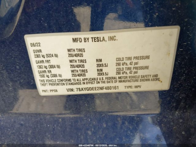 2022 TESLA MODEL Y 7SAYGDEE2NF480161 Photo 8