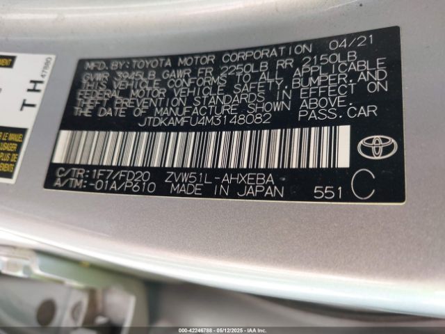 2021 TOYOTA PRIUS JTDKAMFU4M3148082 Photo 8