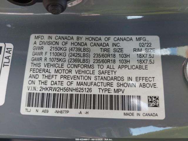 2022 HONDA CR-V 2HKRW2H56NH625126 Photo 8
