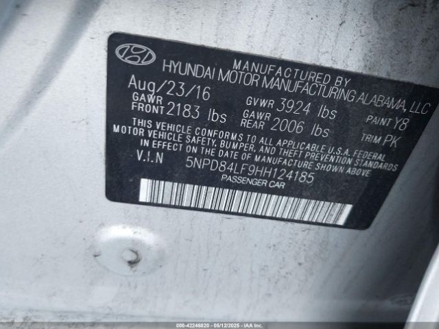 5NPD84LF9HH124185 Hyundai ELANTRA SE