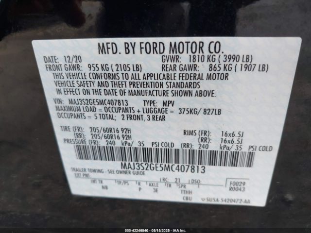 MAJ3S2GE5MC407813 Ford Ecosport Se