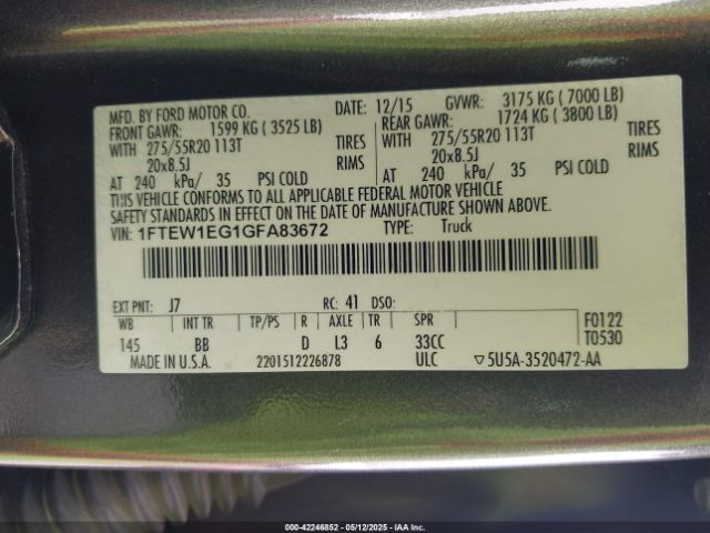 1FTEW1EG1GFA83672 Ford F-150 Platinum