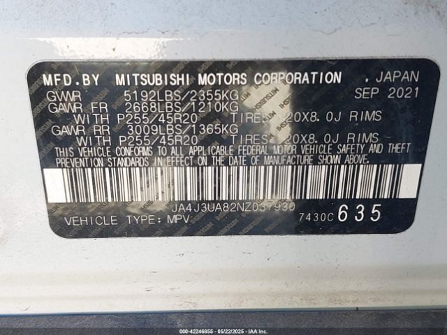 2022 MITSUBISHI OUTLANDER JA4J3UA82NZ037930 Photo 8