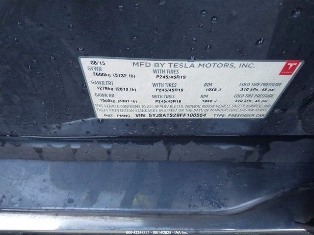 2015 TESLA MODEL S 5YJSA1S29FF100554 Photo 8
