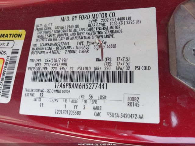 1FA6P8AM6H5277441 Ford 3.7l 4v