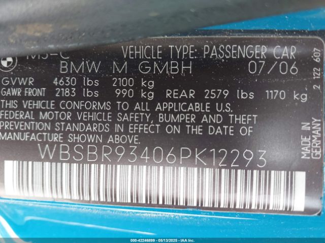 2006 BMW M3 WBSBR93406PK12293 Photo 8