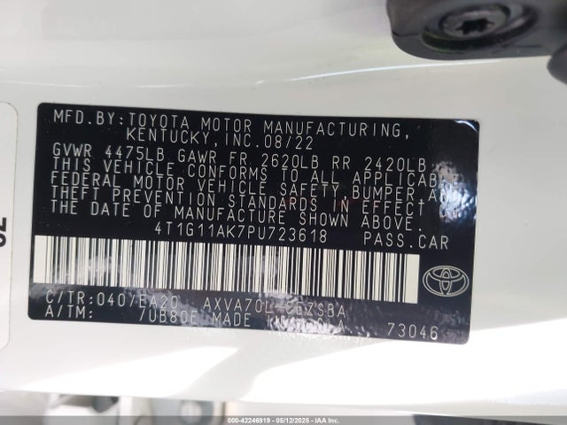 4T1G11AK7PU723618 Toyota a25a-fks