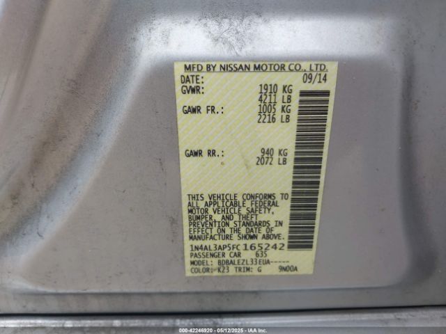 1N4AL3AP5FC165242 Nissan Altima 2.5/2.5 S/2.5 Sl/2.5 Sv