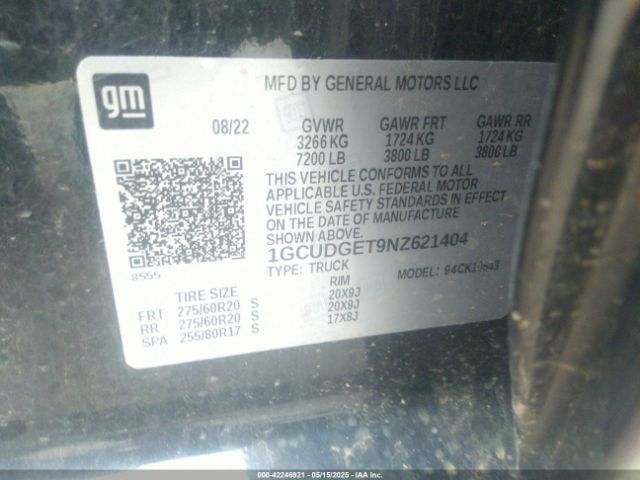 2022 CHEVROLET SILVERADO 1500 1GCUDGET9NZ621404 Photo 8