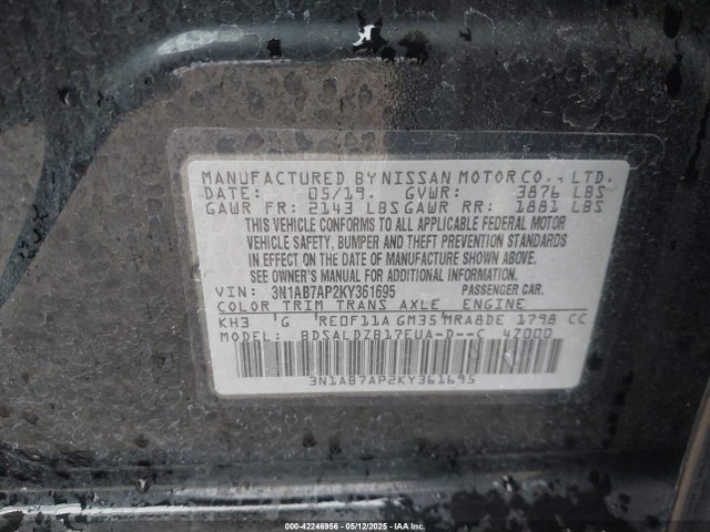 3N1AB7AP2KY361695 Nissan SENTRA SV