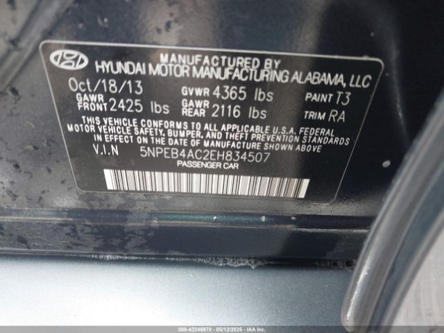 5NPEB4AC2EH834507 Hyundai SONATA GLS