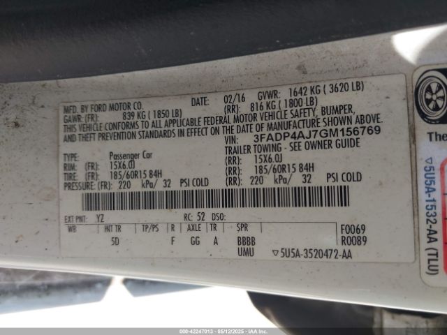 3FADP4AJ7GM156769 Ford FIESTA S