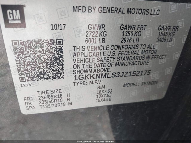 1GKKNMLS3JZ152175 GMC lgx - direct injection, variable valve timing, alum, gen 2