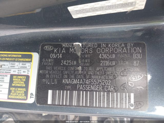 KNAGM4A74F5575202 KIA Optima Lx