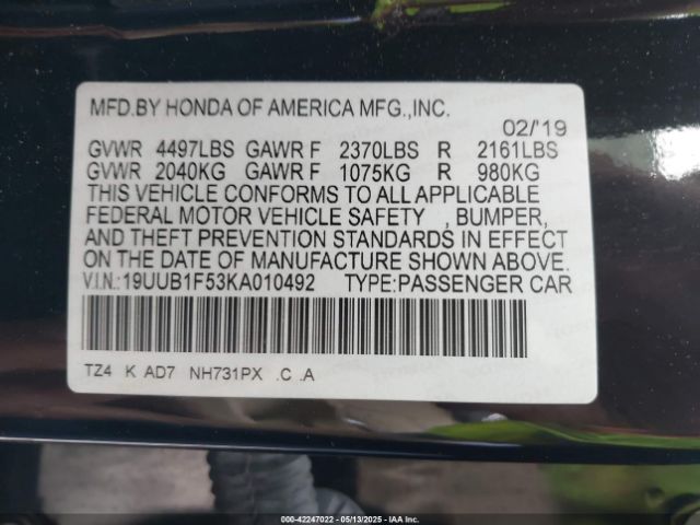 2019 ACURA TLX 19UUB1F53KA010492 Photo 8