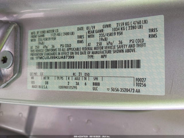 Ford Escape Titanium 2019 1FMCU0J99KUA87399 Image 9