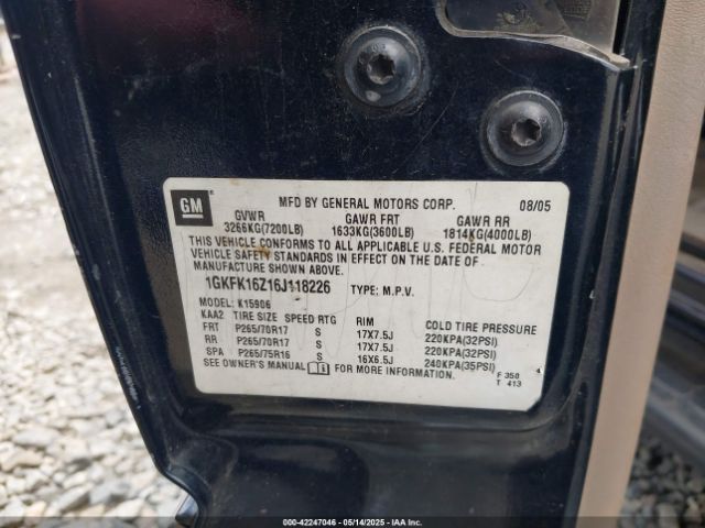 2006 GMC YUKON XL 1500 1GKFK16Z16J118226 Photo 8