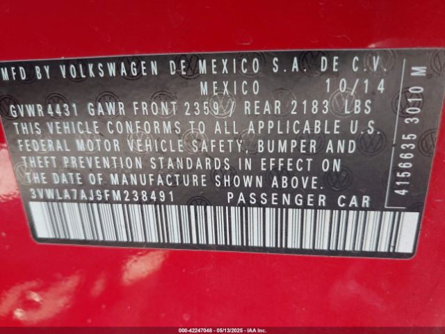 3VWLA7AJ9FM238491 Volkswagen Jetta 2.0l Tdi Sel