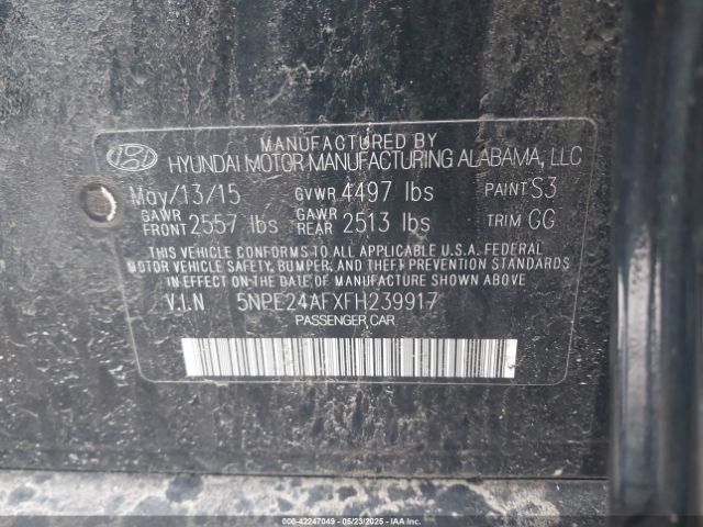 5NPE24AFXFH239917 Hyundai SONATA SE