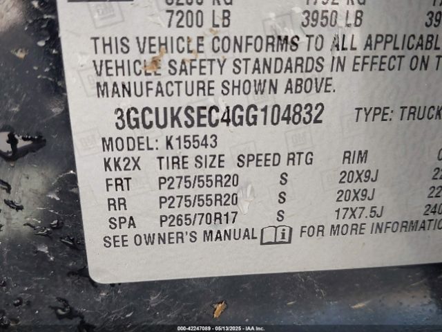 3GCUKSEC4GG104832 Chevrolet l83 - sidi, vvt, afm, e85 max, aluminum