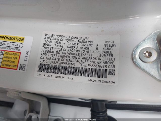 2HGFE2F20PH538141 Honda Civic Lx
