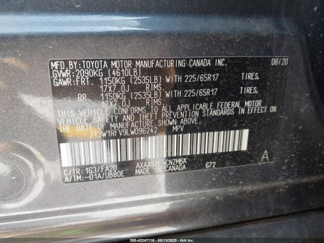2T3W1RFV9LW096242 Toyota Rav4 Xle