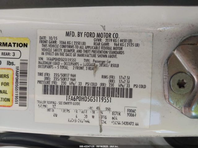 1FA6P0HD5G5119551 Ford FUSION SE