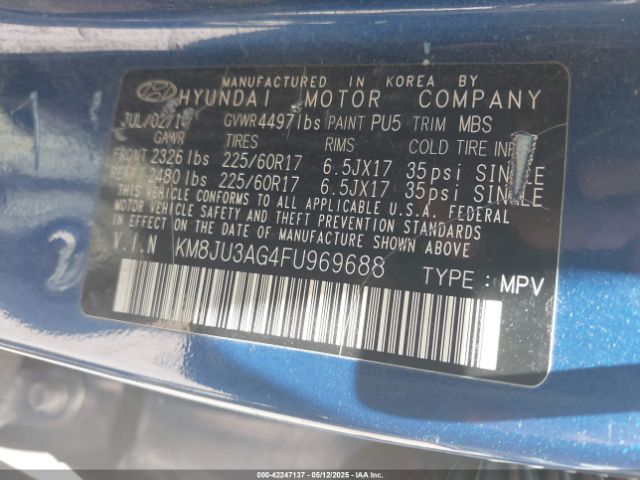 KM8JU3AG4FU969688 Hyundai TUCSON SE