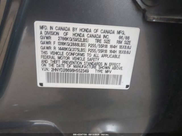 2008 ACURA MDX 2HNYD28698H552349 Photo 8