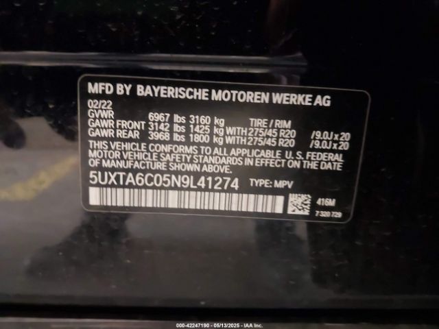 5UXTA6C05N9L41274 BMW X5 Phev Xdrive45e