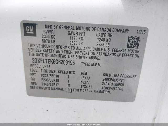 Продаж на аукціоні авто 2016 Gmc Terrain Sle-2, vin: 2GKFLTEK6G6209195, номер лоту: 42247213