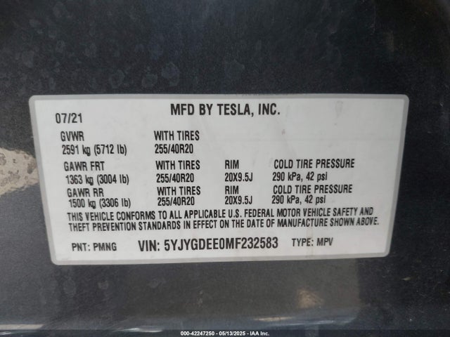 5YJYGDEE0MF232583 Tesla Model Y