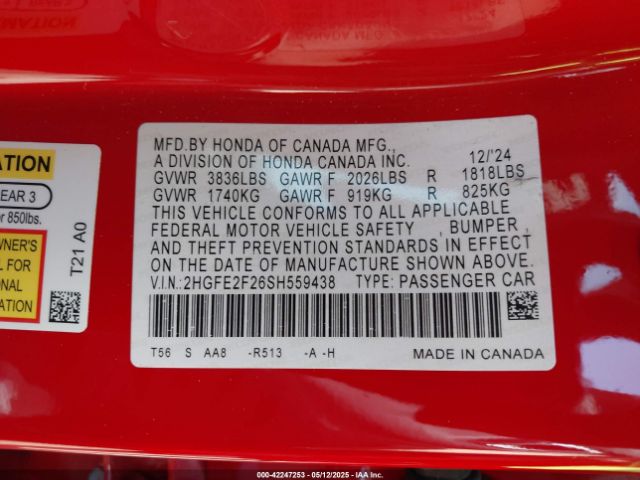 2HGFE2F26SH559438 Honda Civic Lx