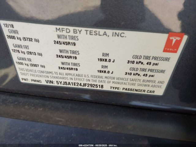 5YJSA1E24JF292518 Tesla Model S 100d/75d/p100d