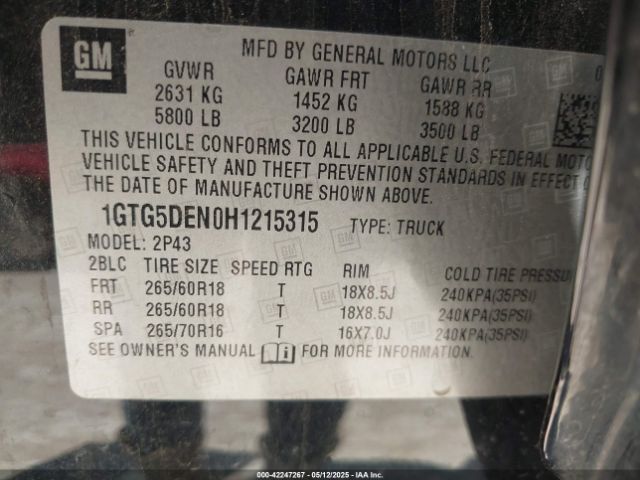 1GTG5DEN0H1215315 GMC CANYON SLT