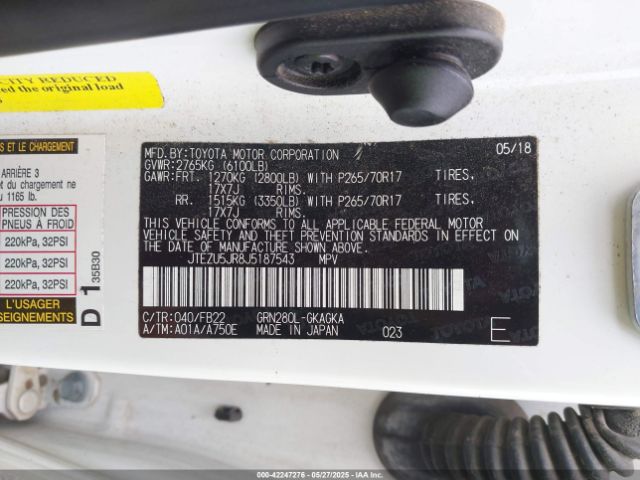 JTEZU5JR8J5187543 Toyota 4RUNNER SR5