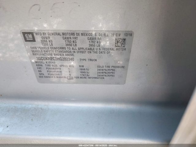 3GCUKREC3HG282340 Chevrolet Silverado 1500 2lt