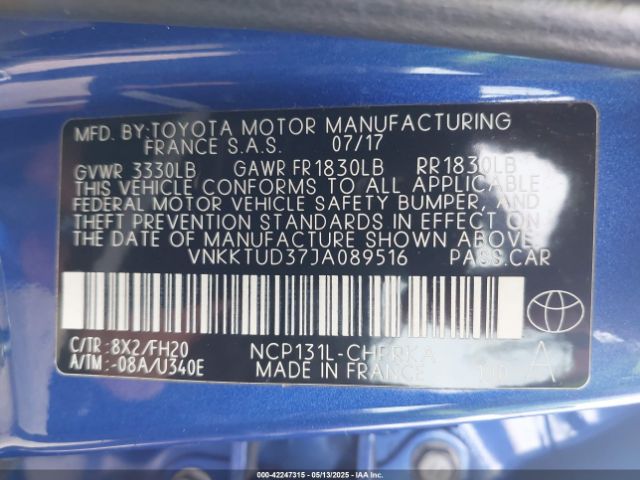 VNKKTUD37JA089516 Toyota YARIS LE