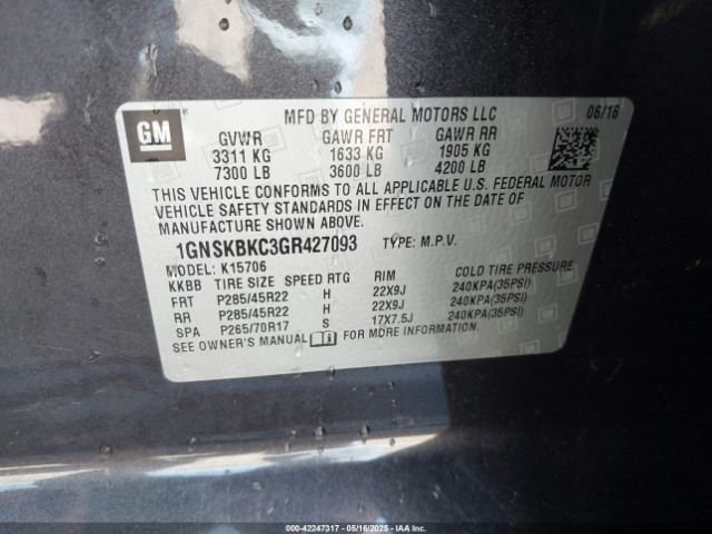 2016 CHEVROLET TAHOE 1GNSKBKC3GR427093 Photo 8