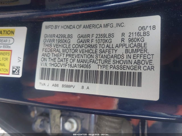 1HGCV1F16JA194065 Honda ACCORD LX