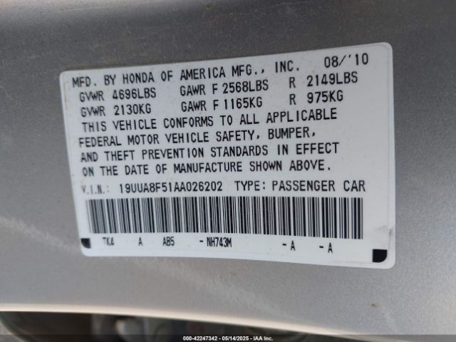 2010 ACURA TL 19UUA8F51AA026202 Photo 8