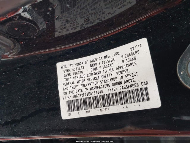 1HGCR2F79EA153840 Honda ACCORD EX