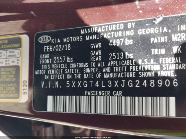 5XXGT4L3XJG248906 KIA Optima Lx