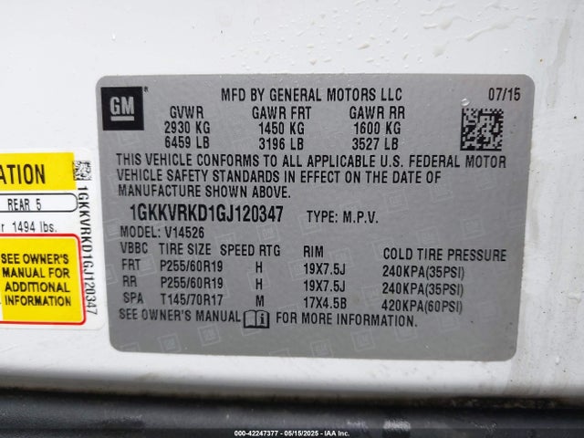 1GKKVRKD1GJ120347 GMC Acadia Slt-1