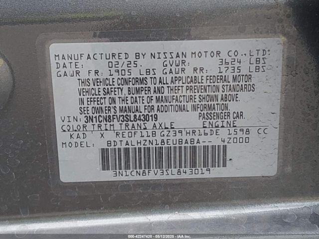 3N1CN8FV3SL843019 Nissan Versa 1.6 Sr