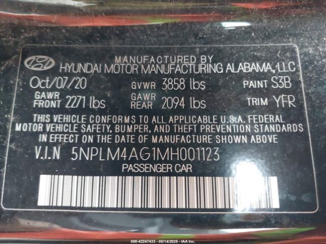 5NPLM4AG1MH001123 Hyundai ELANTRA SEL